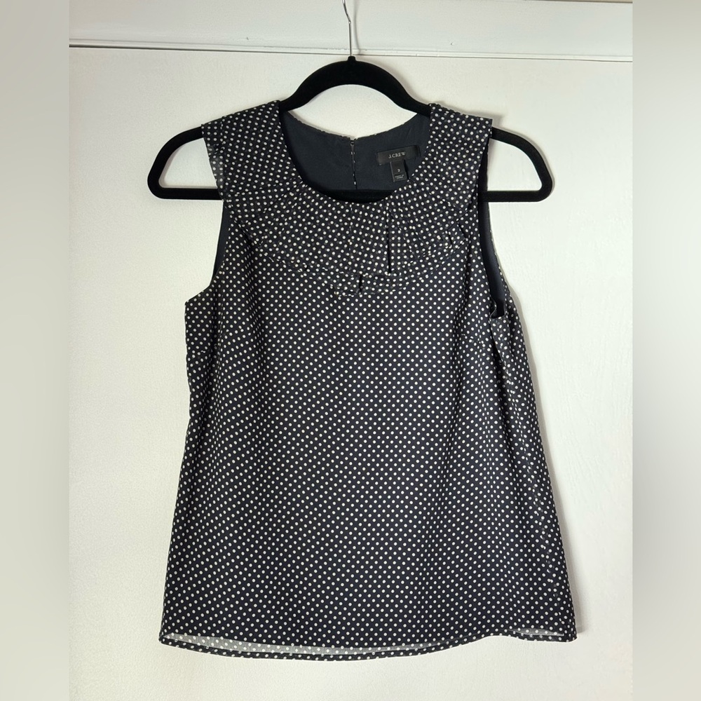 J. Crew Ruffled Collar Polka Dot Sleeveless Top